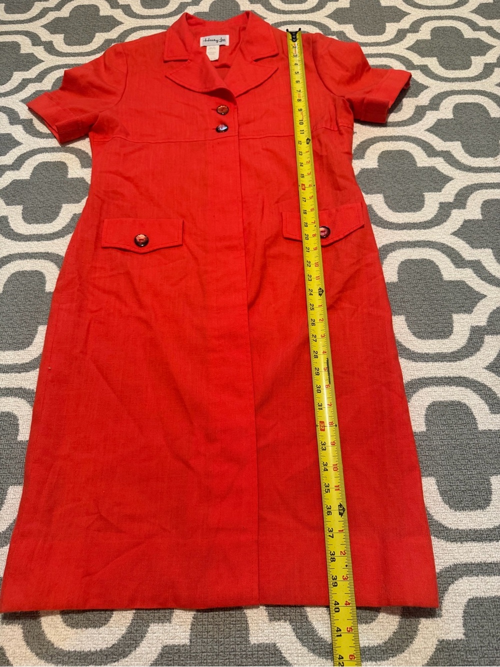 Vintage Henry Lee orange red button up collared midi knee length dress 70s 80s - Picture 7 of 8